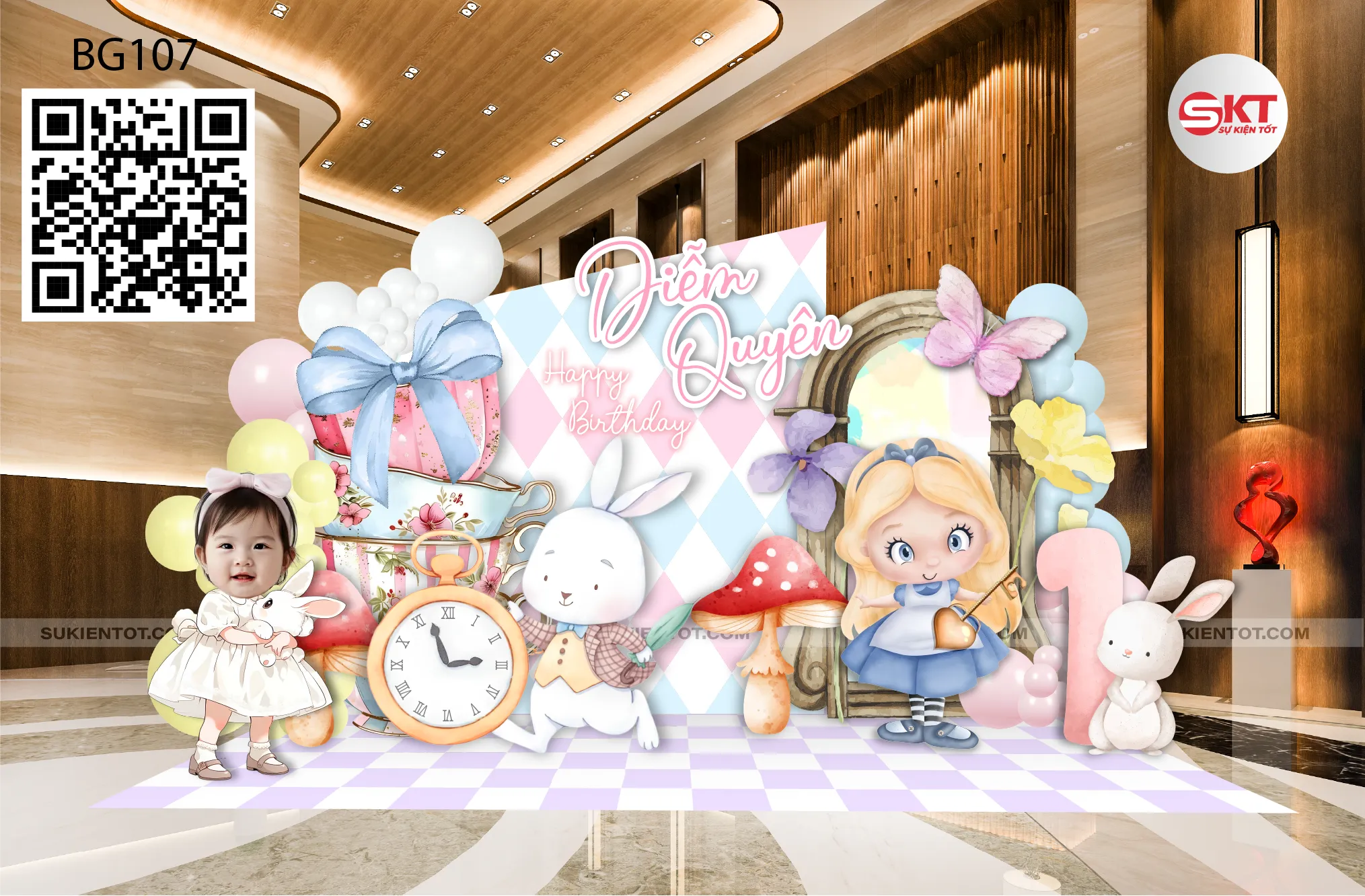 File thiết kế sinh nhật bé chủ đề alice in wonderland BG107
