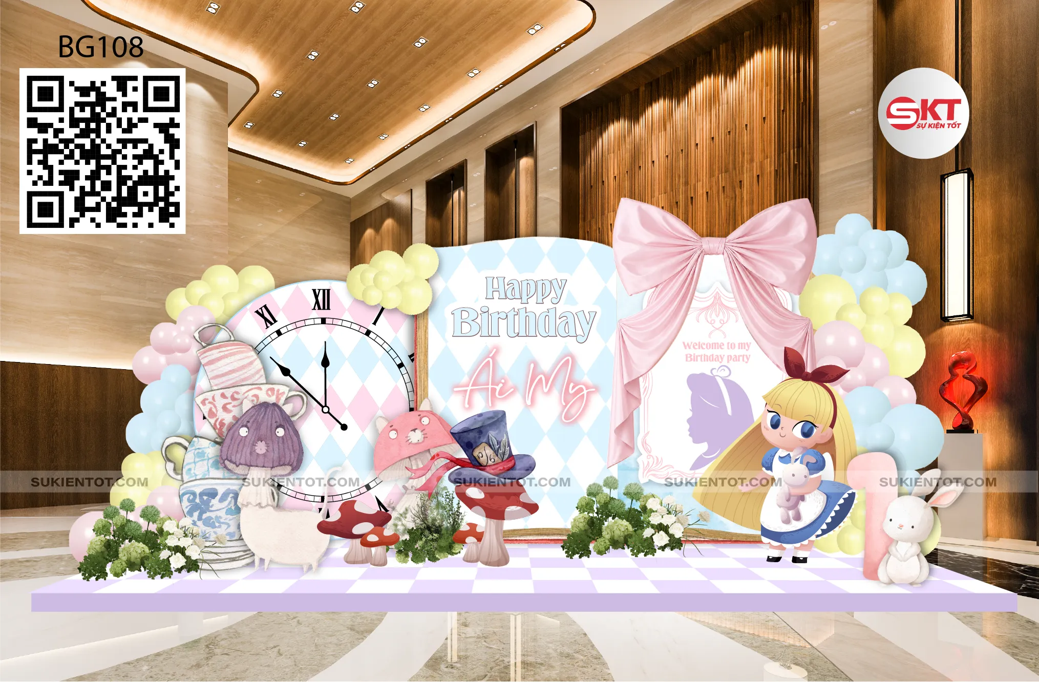File thiết kế sinh nhật bé chủ đề alice in wonderland BG108