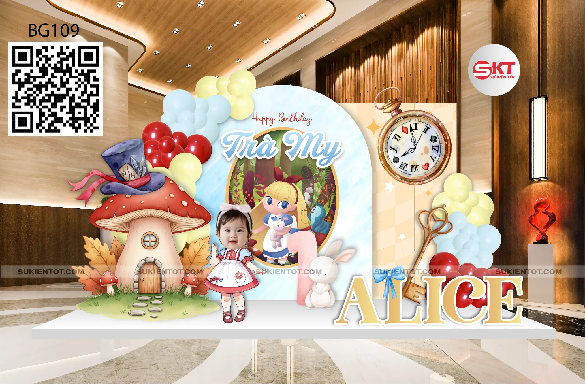 File thiết kế sinh nhật bé chủ đề alice in wonderland BG109
