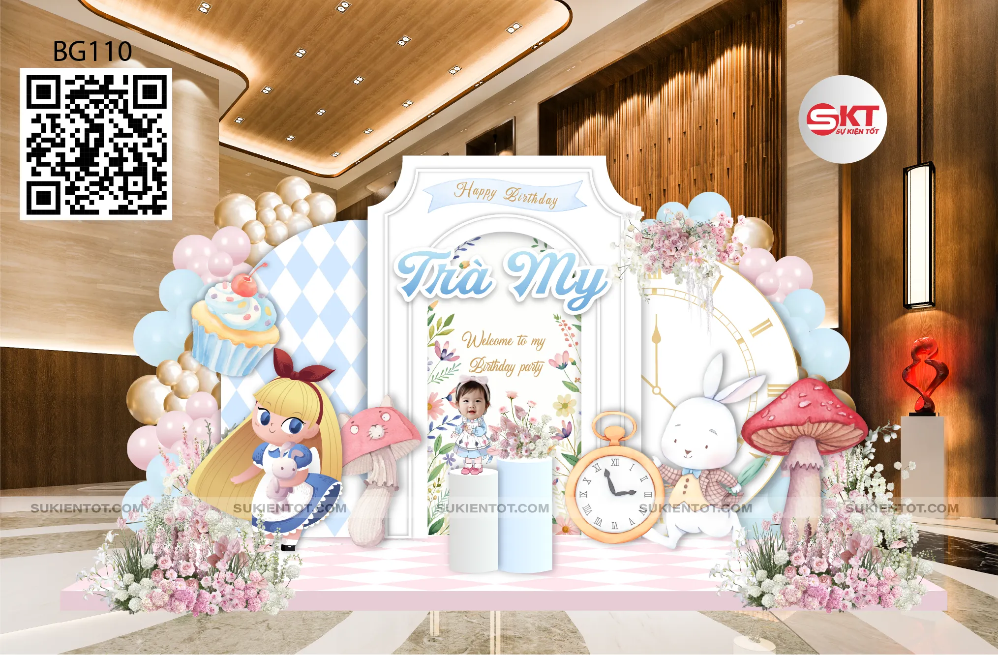 File thiết kế sinh nhật bé chủ đề alice in wonderland BG110