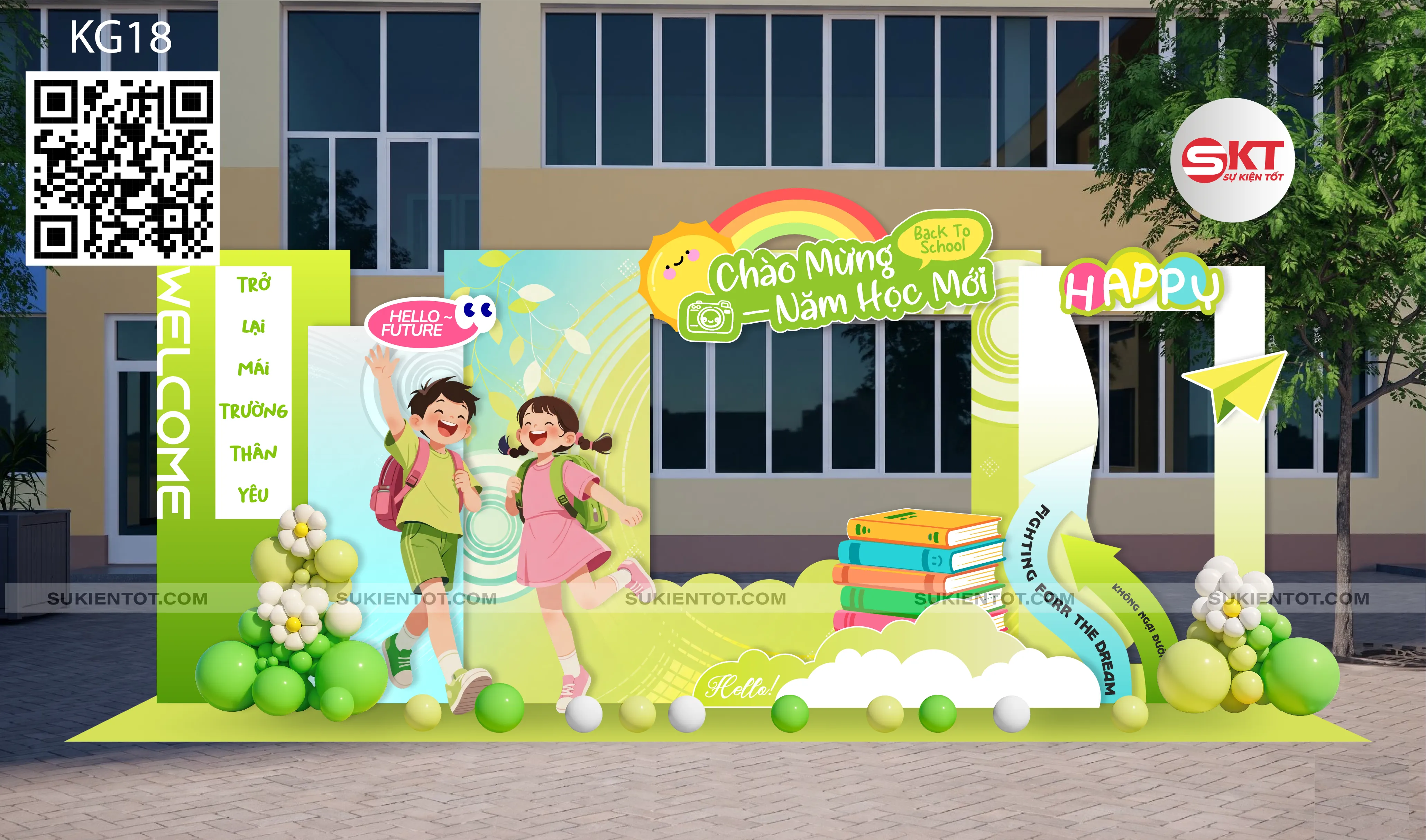 File thiết kế Lễ Khai Giảng tone xanh lá KG18