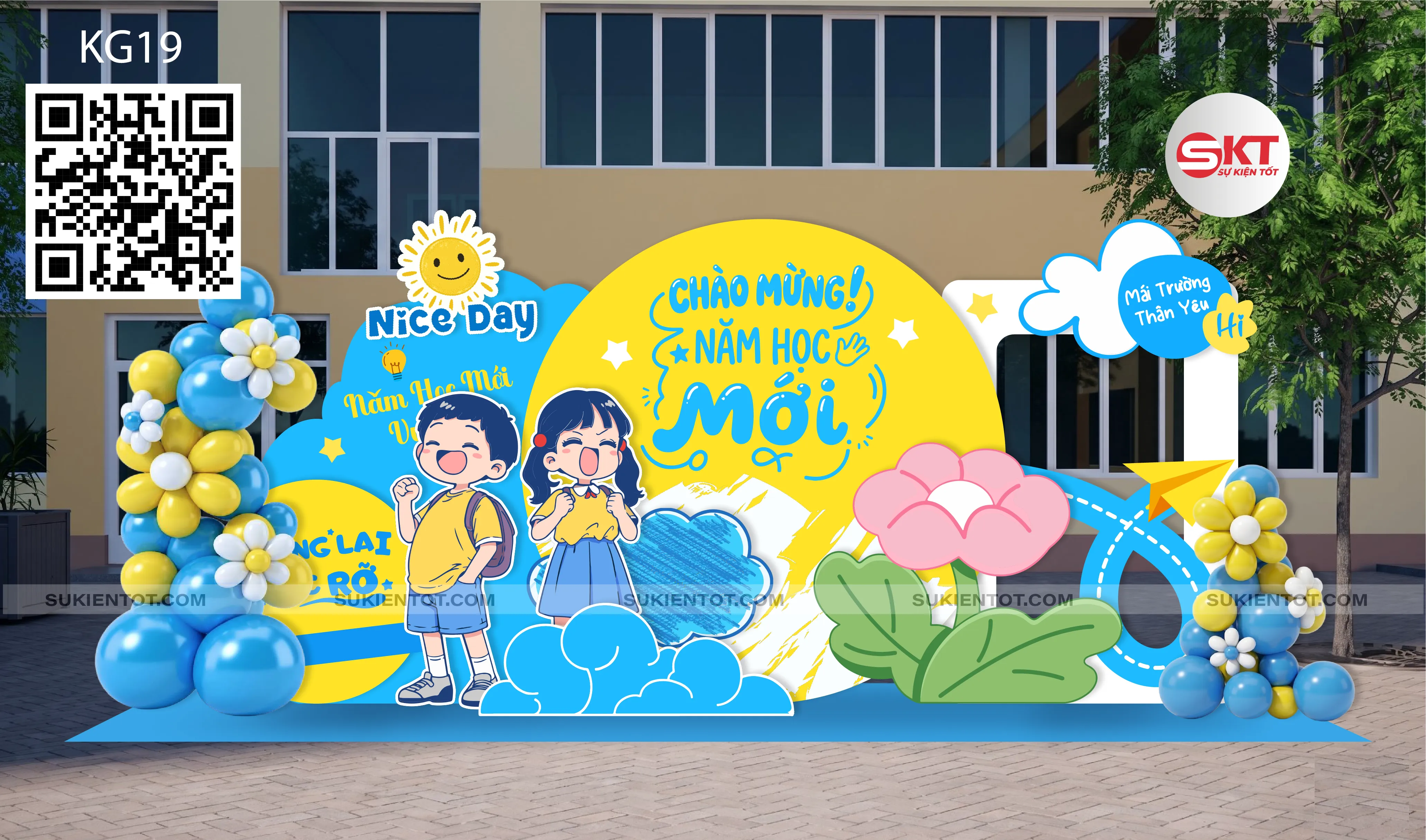 File thiết kế Lễ Khai Giảng tone xanh KG19