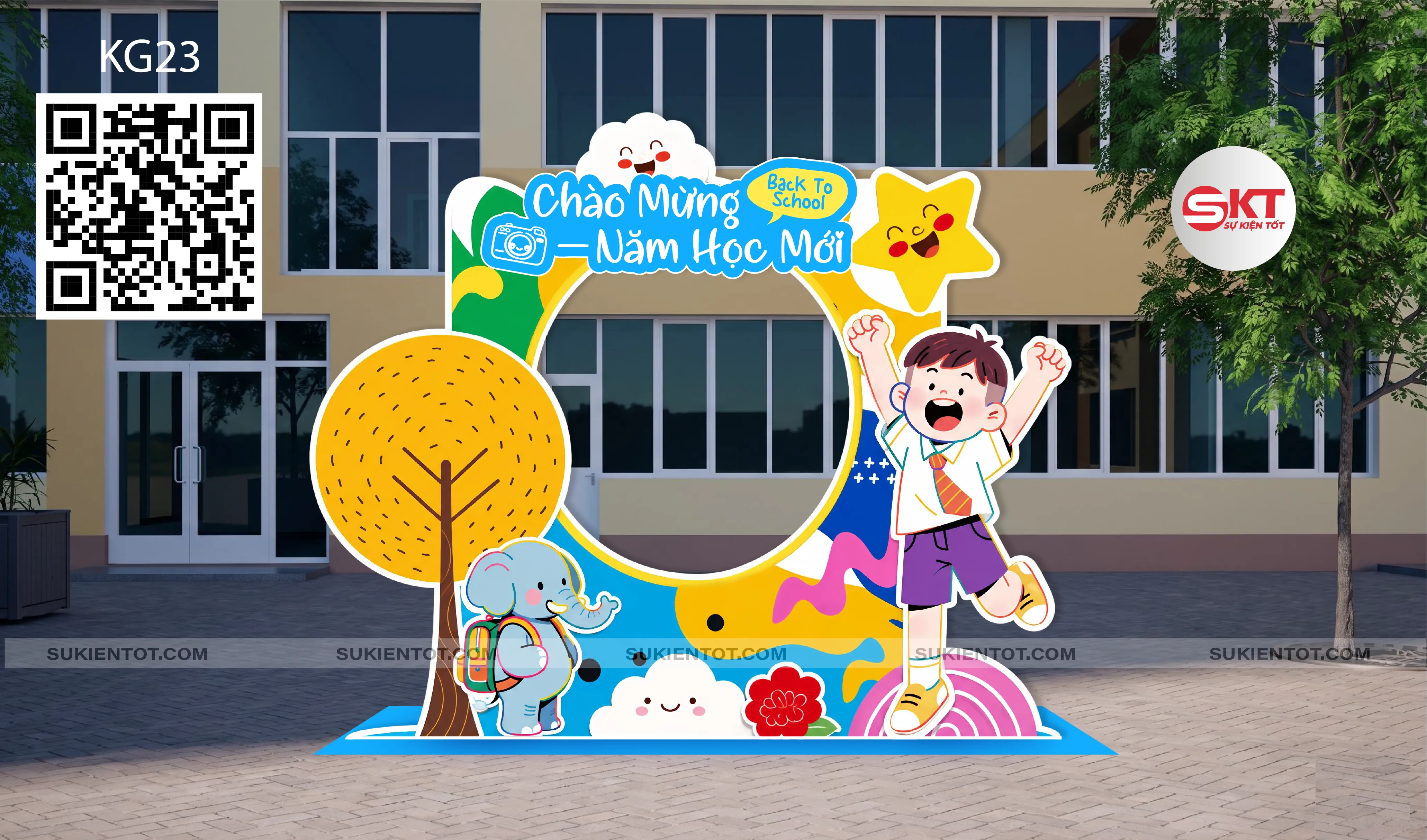 File thiết kế Lễ Khai Giảng tone xanh KG23