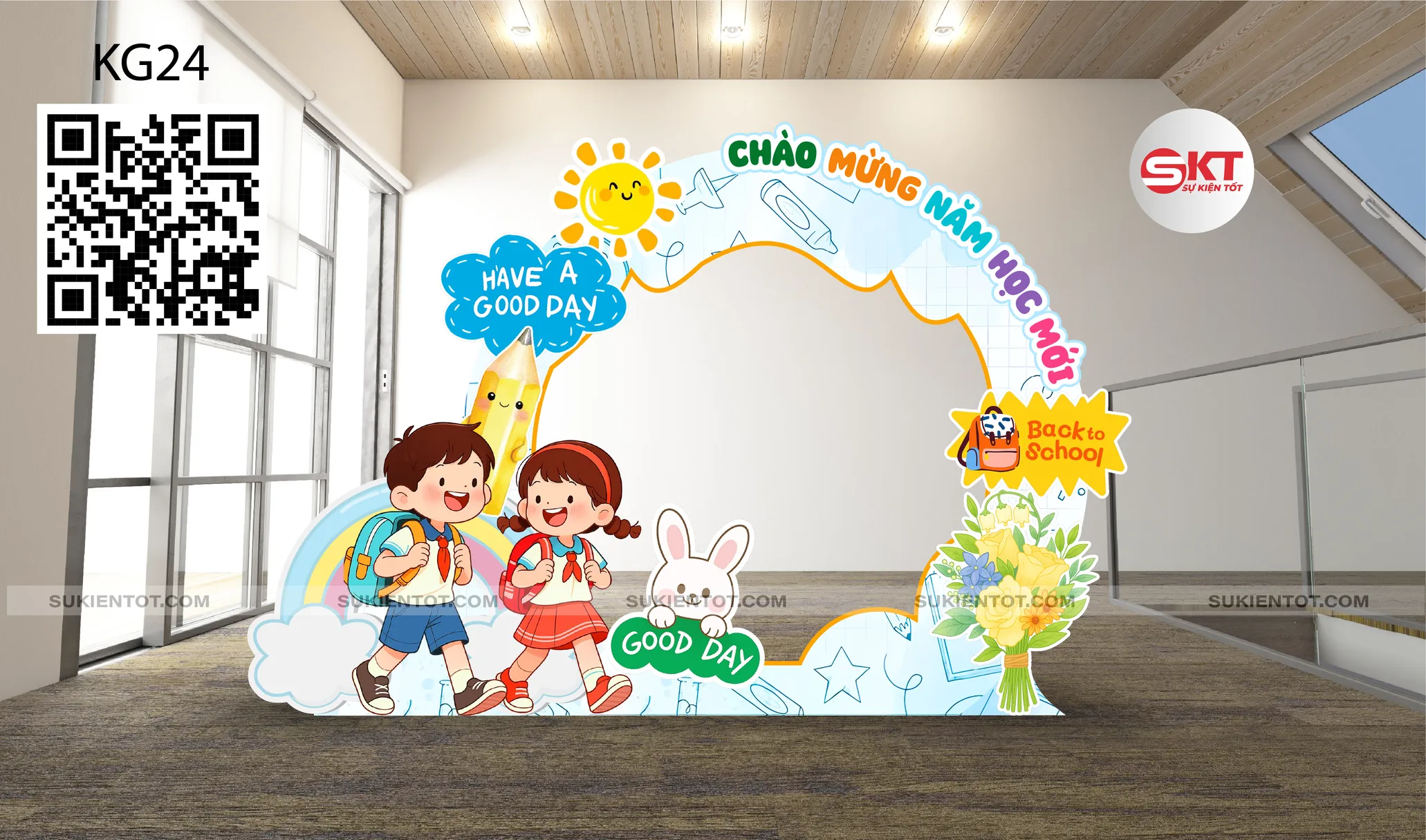 File thiết kế Lễ Khai Giảng tone xanh KG24