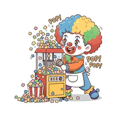 Chú hề bắp đang bơ