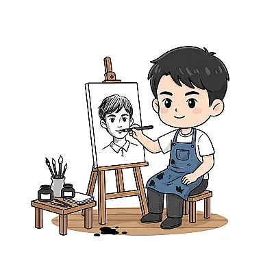 Họa sĩ ký họa mực đen 